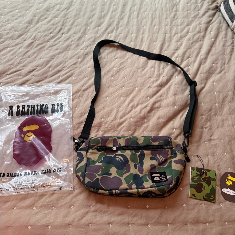 Bape Green and Brown Camo Bag